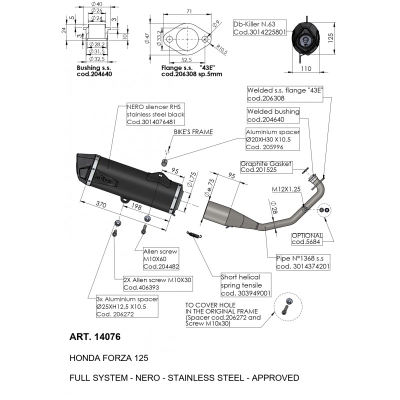 Ligne Complète LEOVINCE NERO Honda FORZA 125 2021 Coupelle Carbone